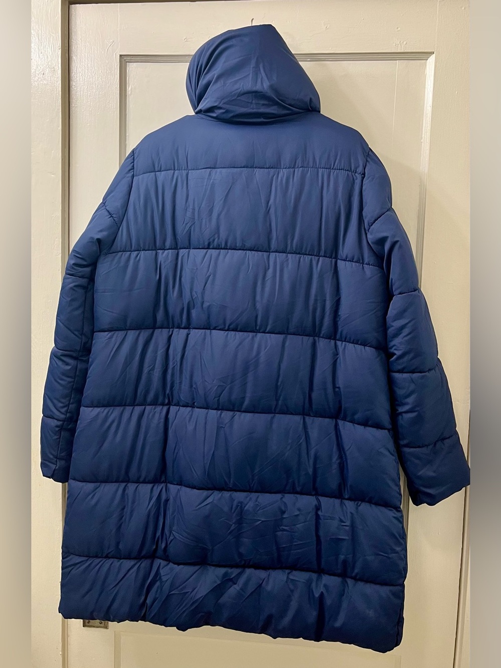 Roaman's Navy Long Puffer Coat with High Collar - Picture 6 of 13
